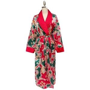 Vintage Victoria's Secret Red and Green Floral Robe